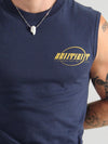 Sentient Starship Merch, Navy Sleeveless Tee.