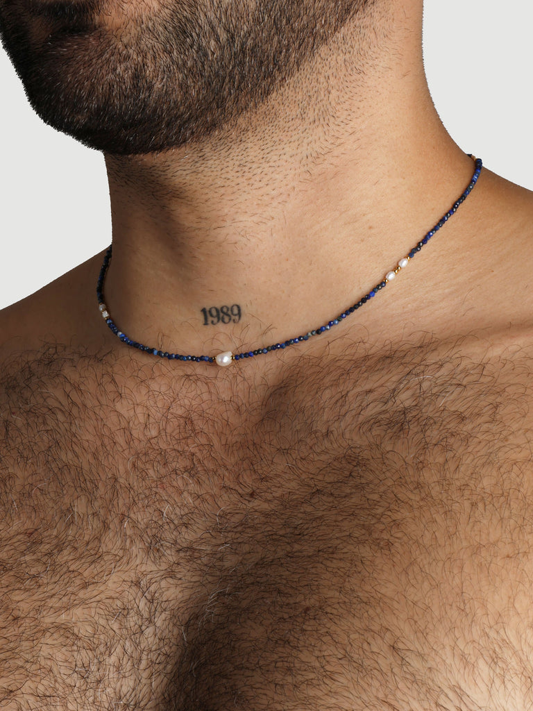 Mykonos Beaded Necklace, Lapis.