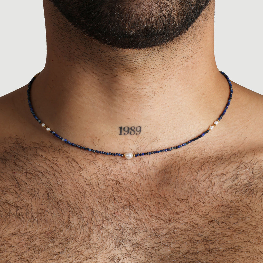 Mykonos Beaded Necklace, Lapis.