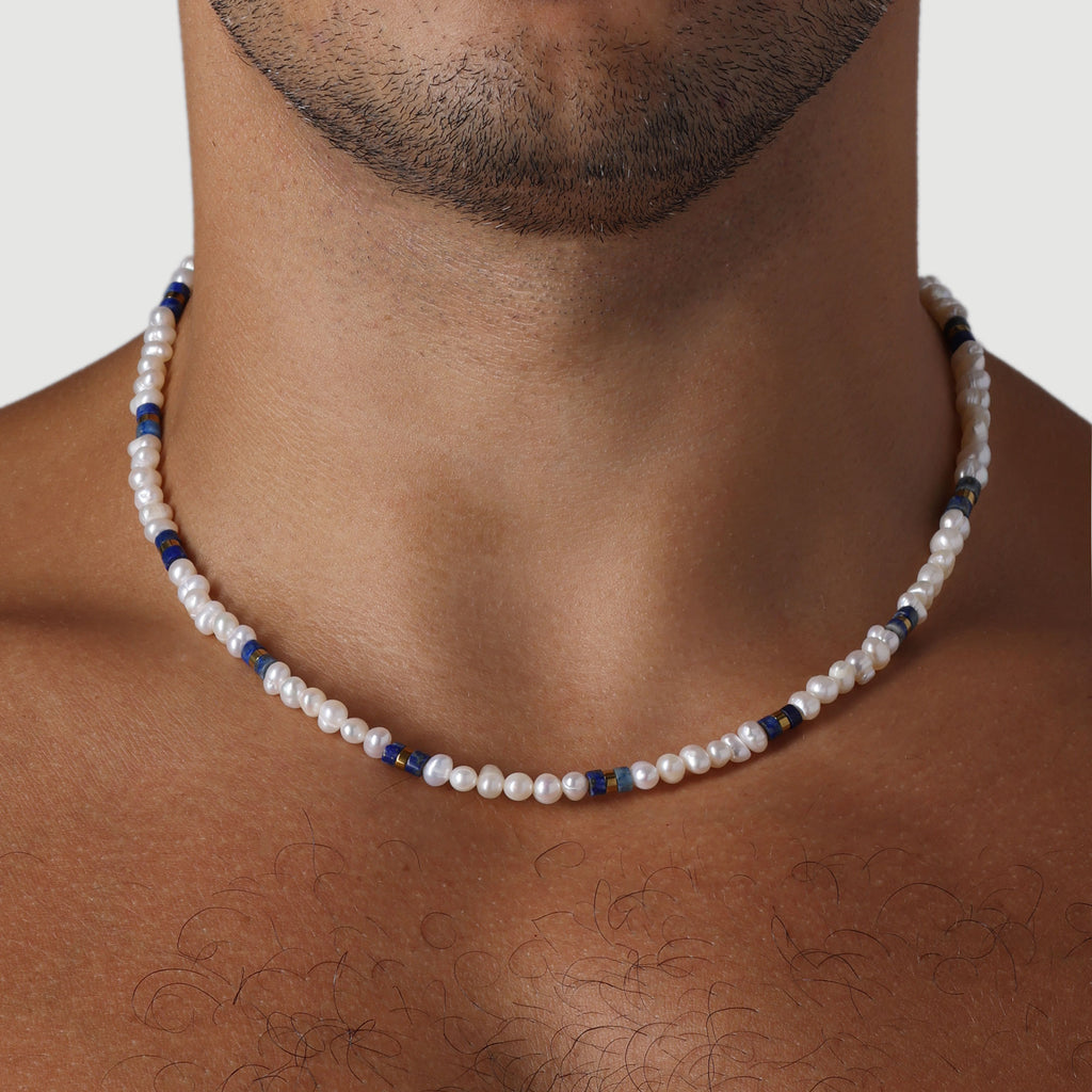 Paros Pearl Necklace, Lapis.