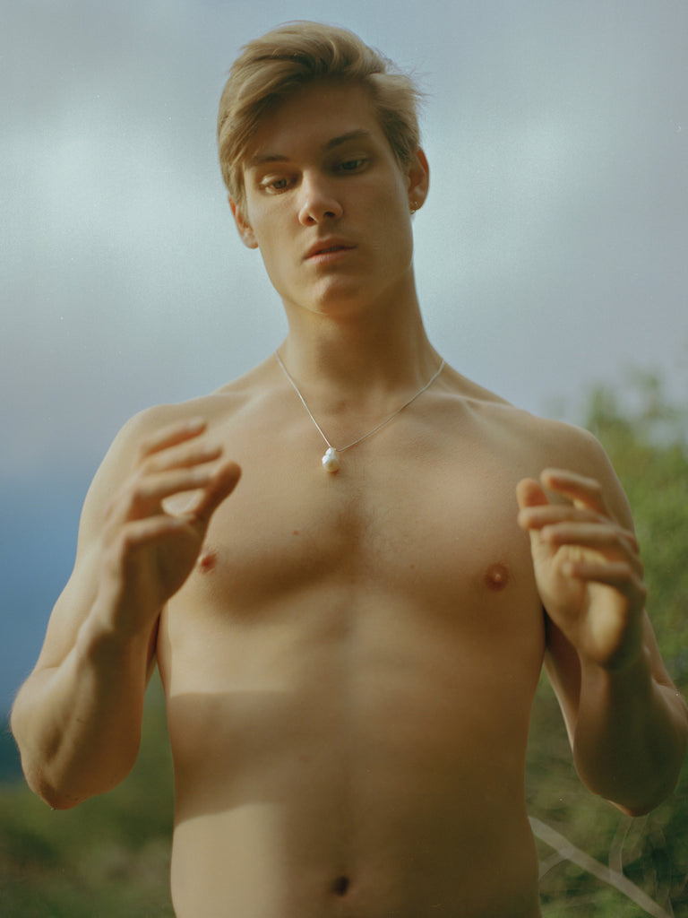 Baroque Pearl Sterling Silver Necklace Mens Designer Jewelry