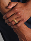 Foil texture gold ring with navy enamel
