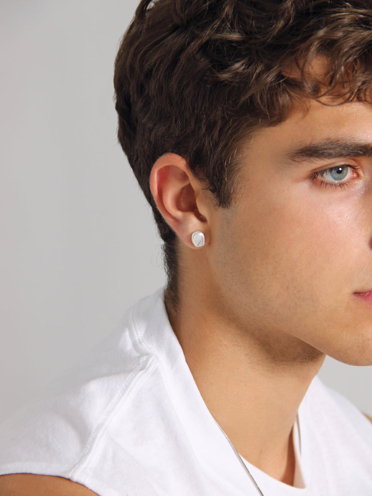 B. Pearl Stud Earrings, Sterling Silver Posts.