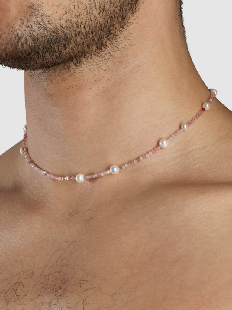 Zipolite Pearl Necklace, Pink Tourmaline.