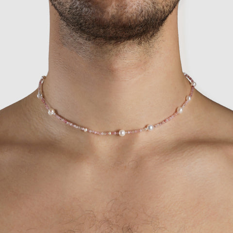 Zipolite Pearl Necklace, Pink Tourmaline.