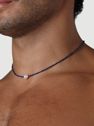 Athens Pearl Necklace, Lapis.