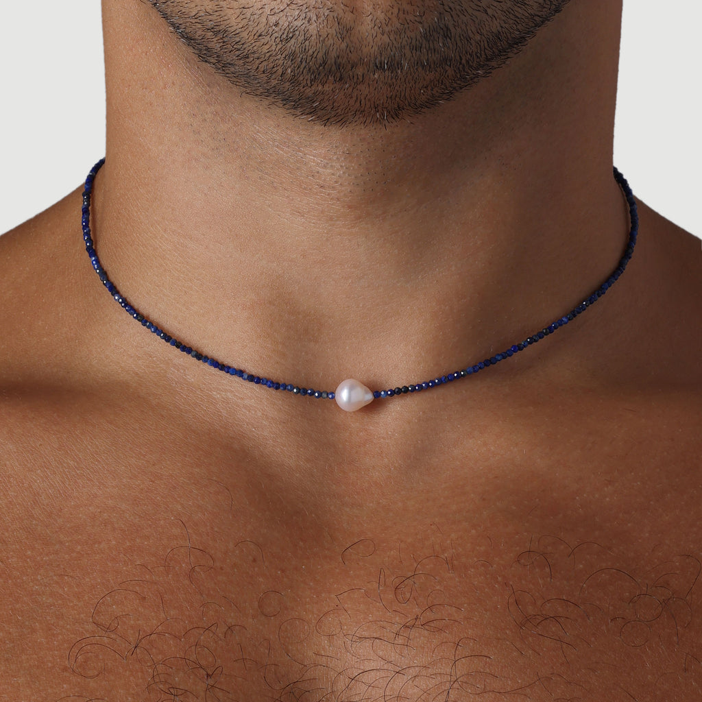 Athens Pearl Necklace, Lapis.