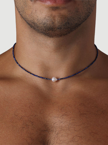 Athens Pearl Necklace, Lapis.