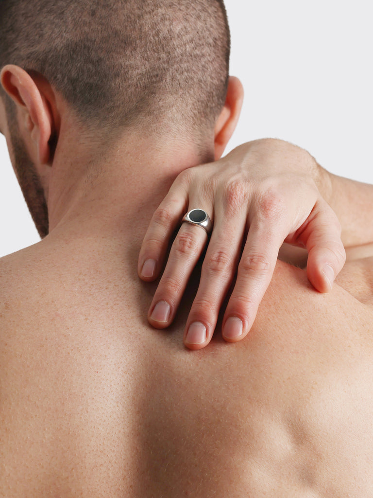 Eclipse Signet Ring, Black Enamel Silver.