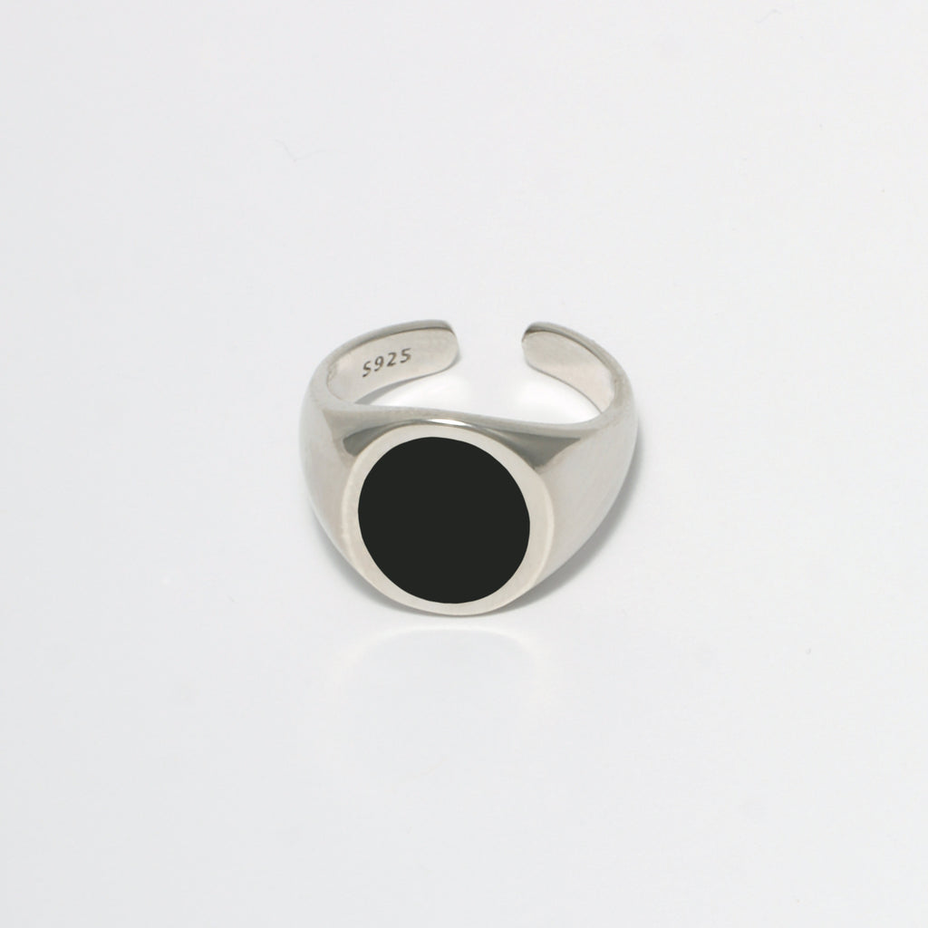 Eclipse Signet Ring, Black Enamel Silver.