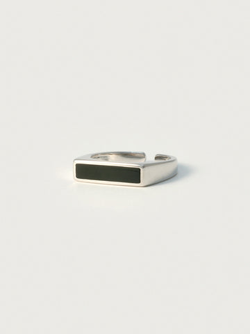 Silver Signet Ring with Black Enamel