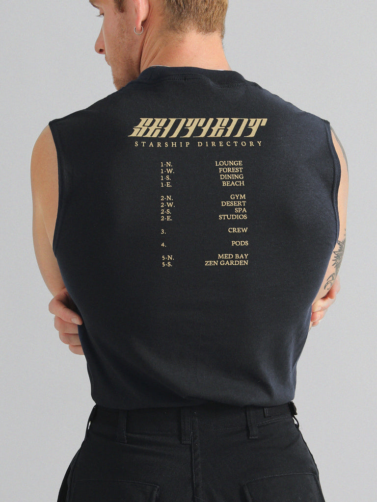 Sentient Starship Merch, Black Sleeveless Tee.