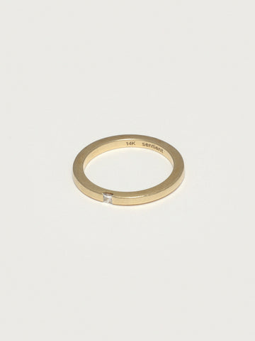 Solid 14K Gold Ring with Square Profile and a Square Diamond Princess Cut
