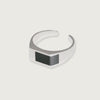 Offset Signet Ring, Black Enamel Silver.