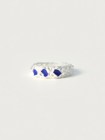 Foil texture silver ring with blue enamel